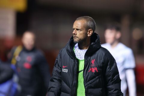 Watch: Liverpool coach scores sensational halfway line goal in training Watch: Liverpool coach scores sensational halfway line goal in training